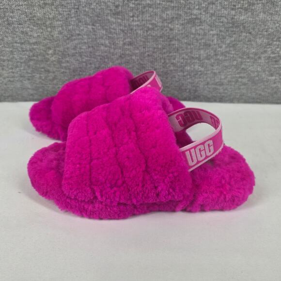 UGG GIRL’S FLUFF YEAH SLIDE – ROCK ROSE – SIZE US 13 – PLUSH SLIP-ON SANDAL - Picture 2 of 13